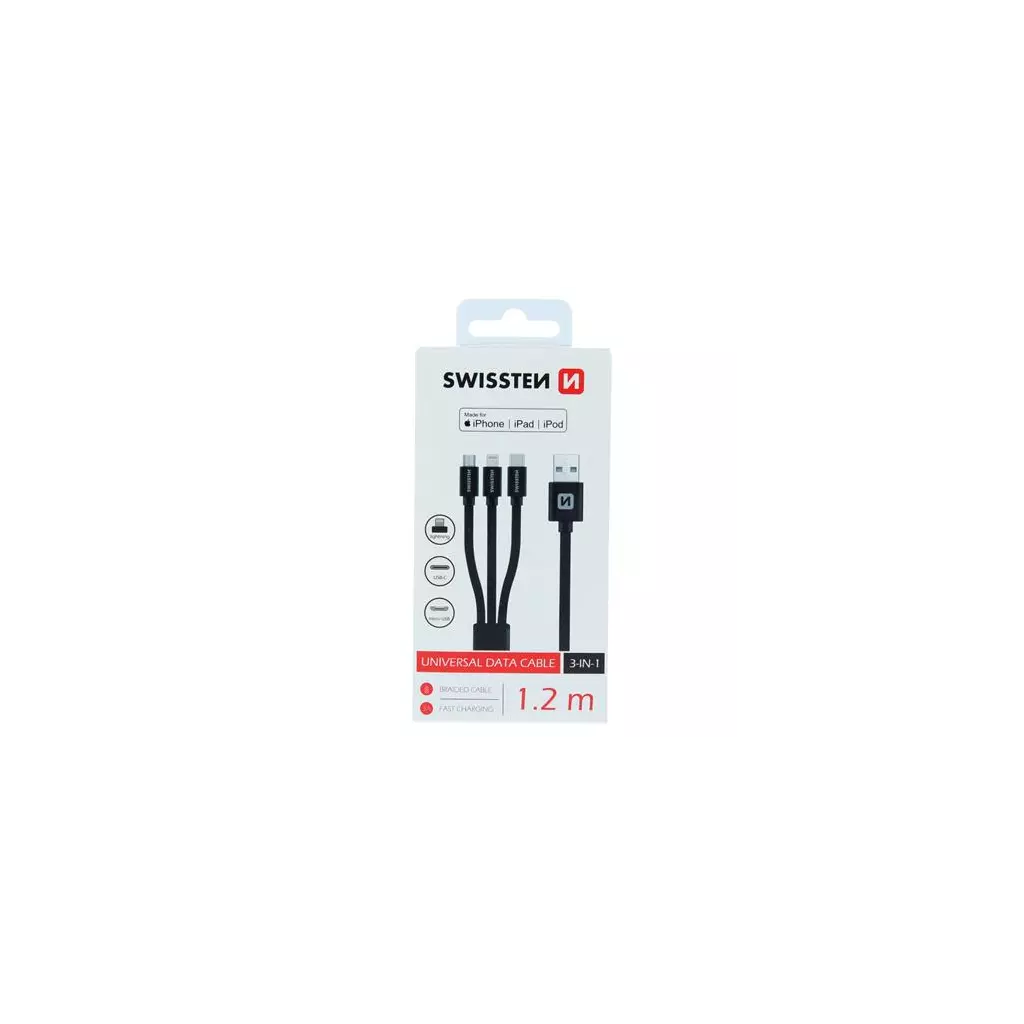 Obrázek produktu Swissten datový kabel textile 3In1 Mfi 1,2 M, černý