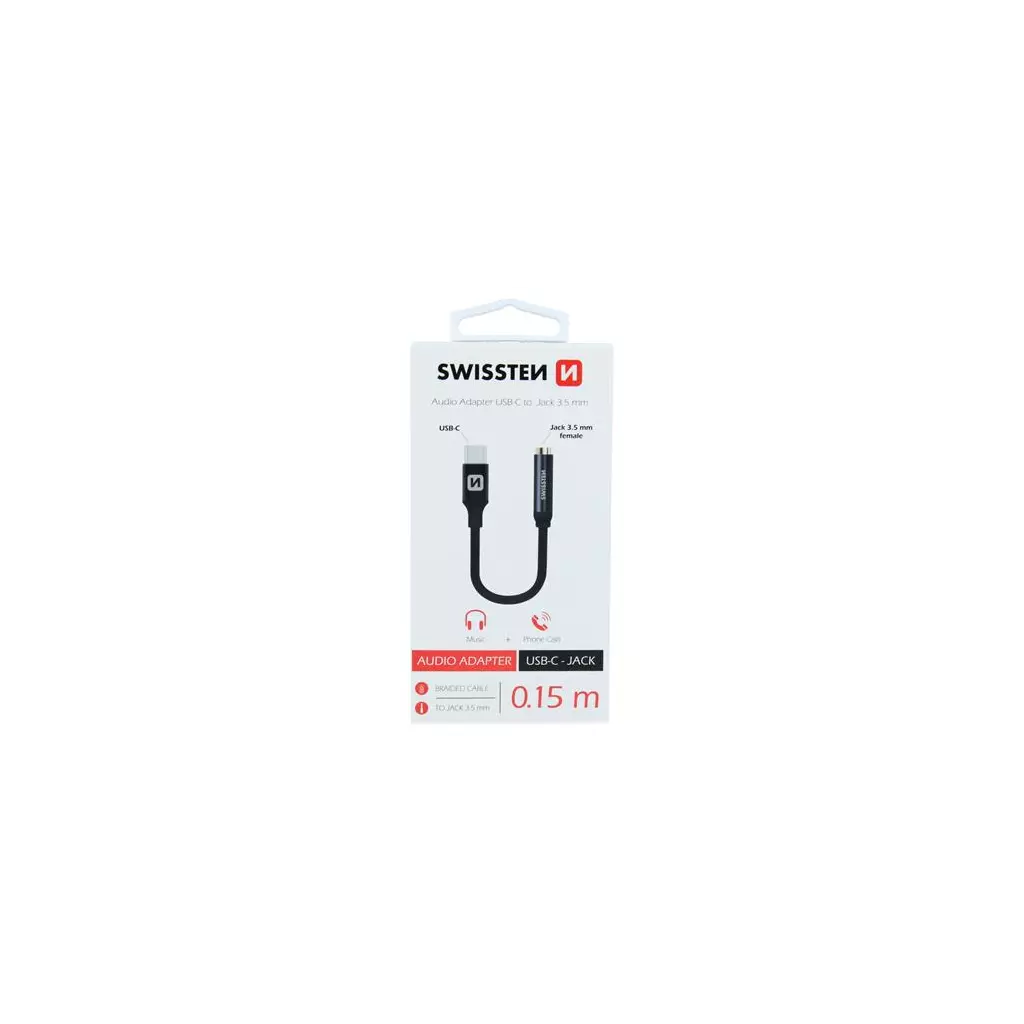 Obrázek produktu Swissten Audio adaptér textile USB-C/Jack (samice) 0,15 M, černý