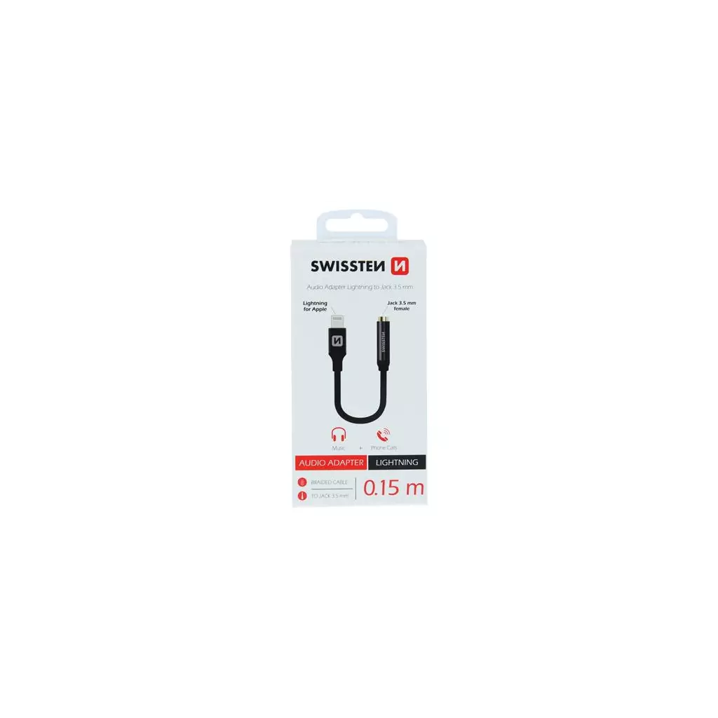 Obrázek produktu Swissten audio adaptér textile lightning /jack(samice) 0,15 m černý