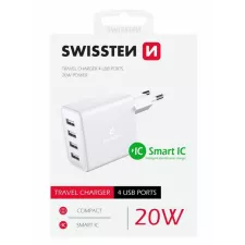 obrázek produktu Swissten síťový adaptér 4x USB 4A 20W bílý