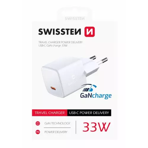 obrázek produktu Swissten mini síťový adaptér GaN USB-C 33W power delivery