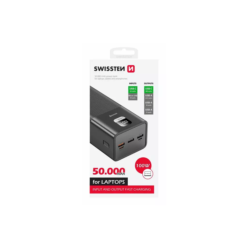 Obrázek produktu Swissten power line power bank 50000 mAh 100W power delivery black