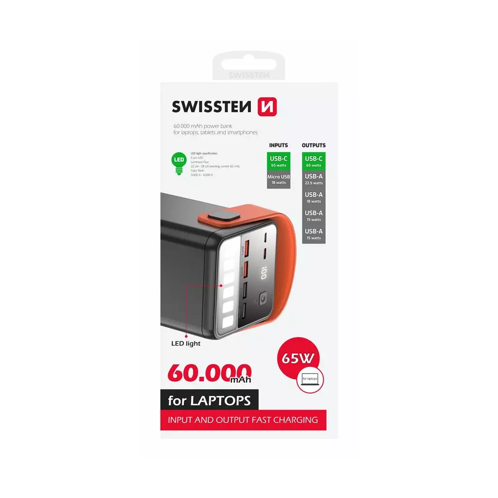 Obrázek produktu Swissten power line power bank 60000 mAh 65W power delivery black