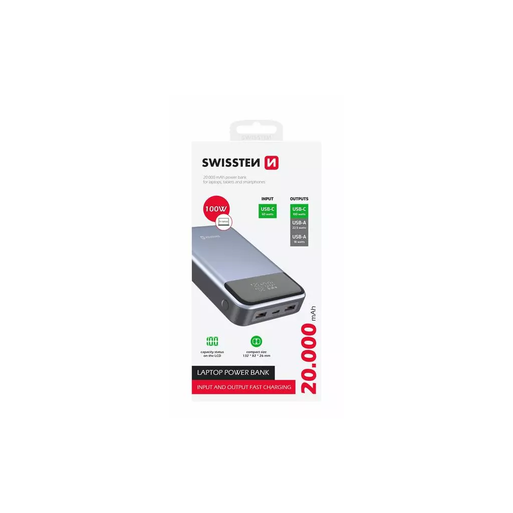Obrázek produktu Swissten Power bank 20000 mAh 100W power delivery pro notebooky