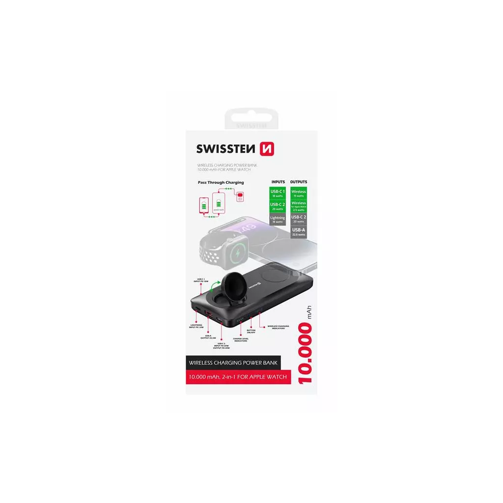 Obrázek produktu Swissten power bank 10000 mAh 2v1 pro Apple Watch a MagSafe