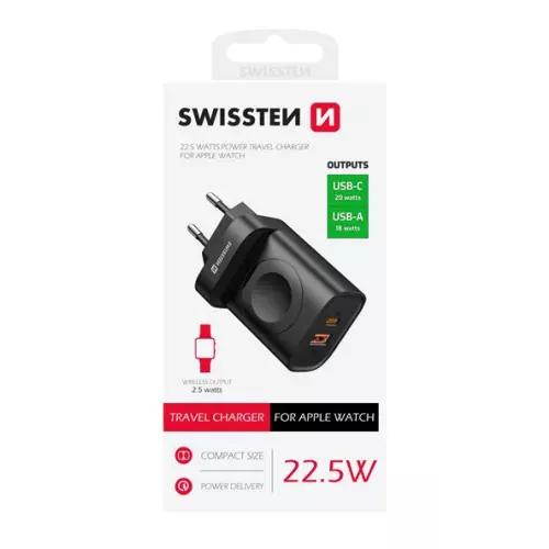obrázek produktu Swissten síťový adaptér 1xUSB-A, 1xUSB-C a Apple Watch