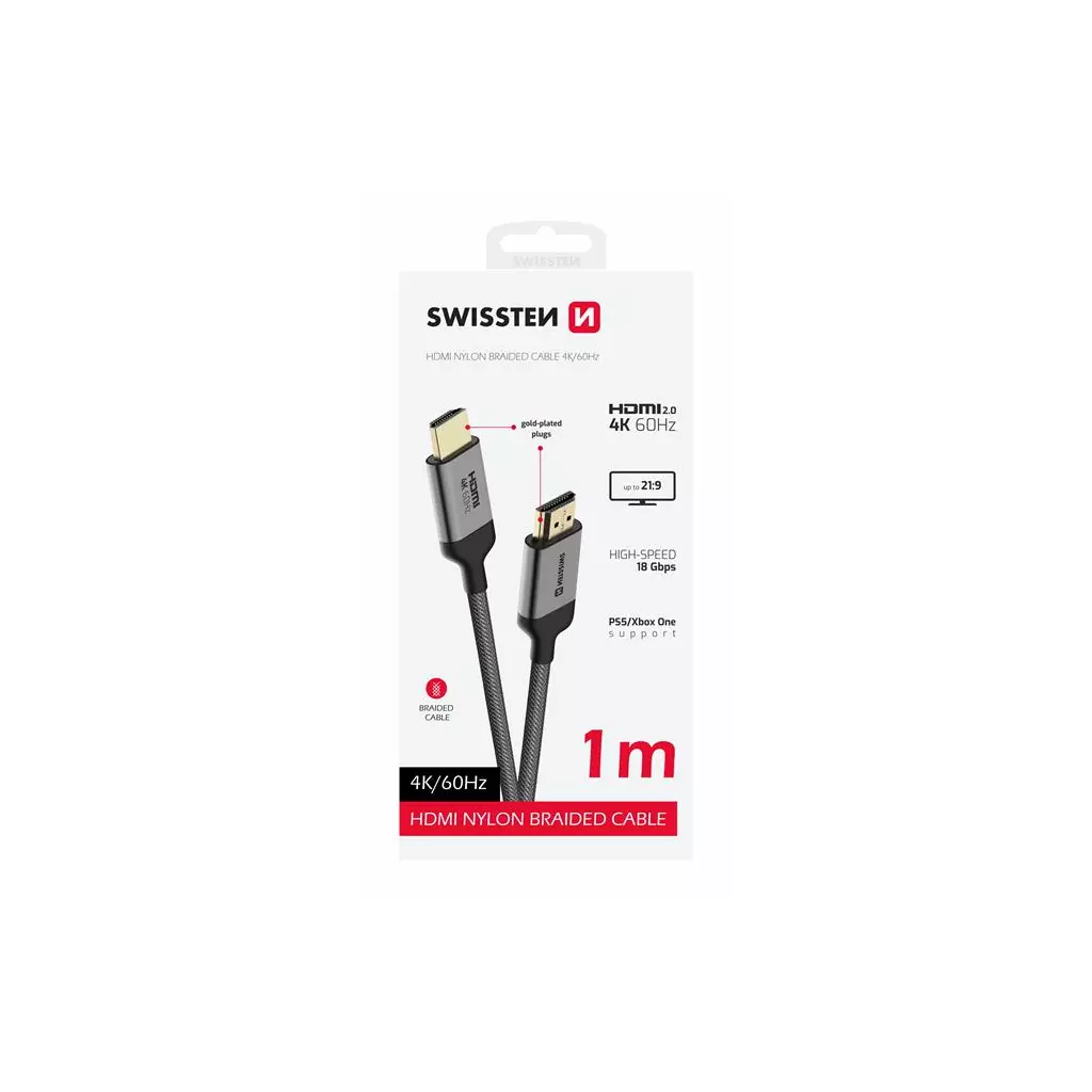 Obrázek produktu Swissten kabel HDMI na HDMI 4k 60hz 1,0 m