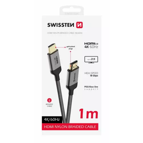 obrázek produktu Swissten kabel HDMI na HDMI 4k 60hz 1,0 m