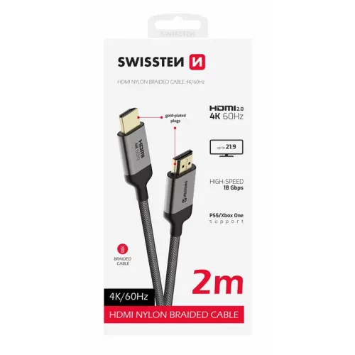 obrázek produktu Swissten kabel HDMI na HDMI 4k 60hz 2,0 m