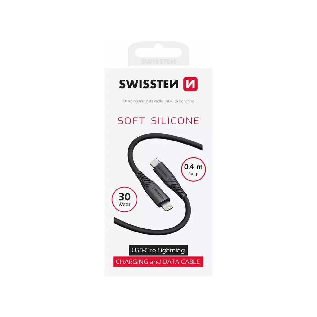 Obrázek produktu Swissten datový kabel soft silicone USB-C / lightning 0,4 m černý