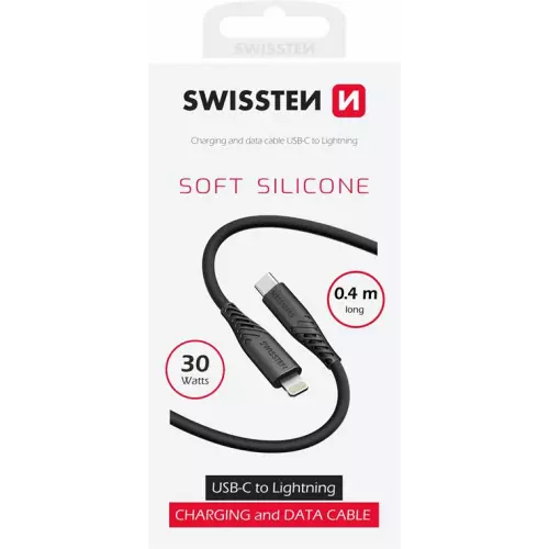 obrázek produktu Swissten datový kabel soft silicone USB-C / lightning 0,4 m černý