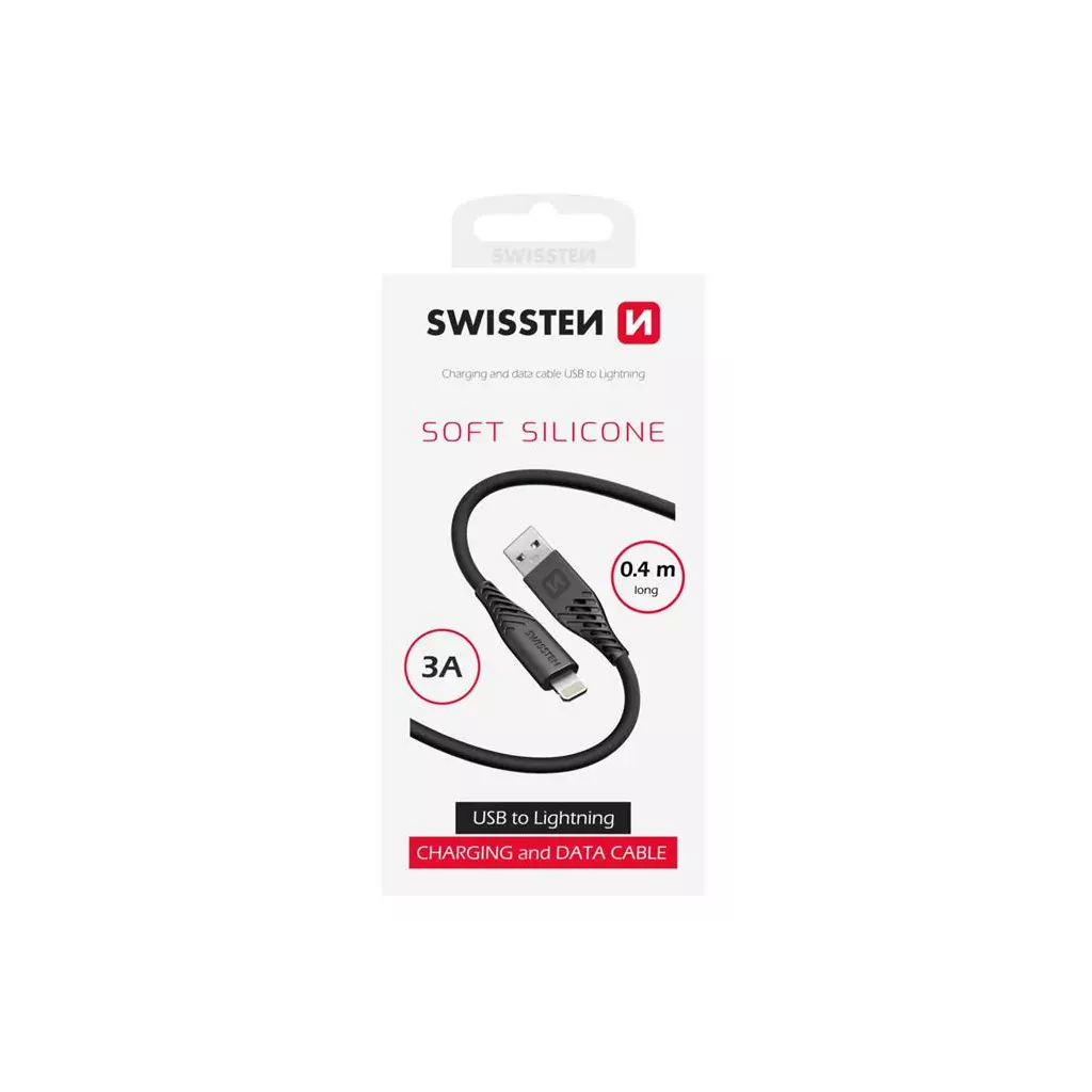 Obrázek produktu Swissten datový kabel soft silicone USB-A / lightning 0,4 m černý