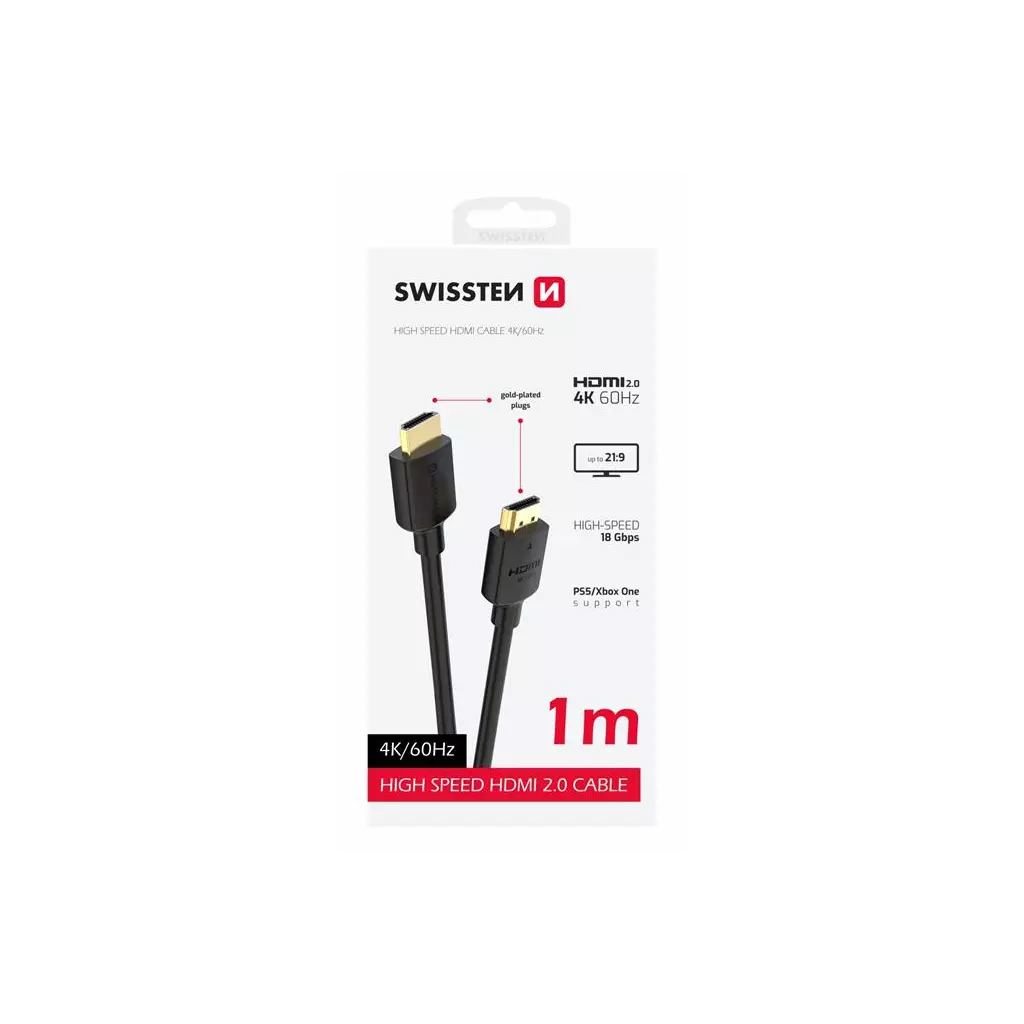 Obrázek produktu Swissten kabel HDMI na HDMI 4k 60hz 1,0 m pvc