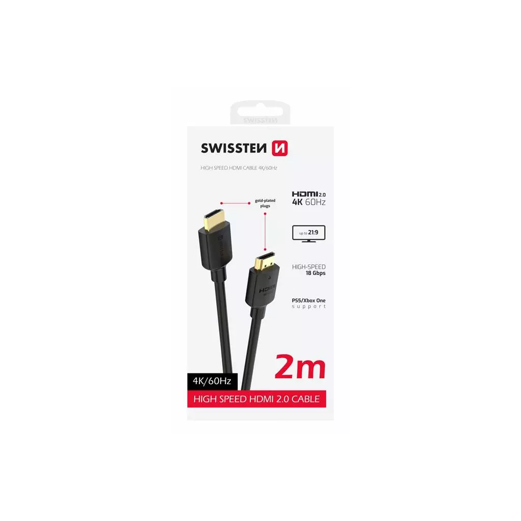 Obrázek produktu Swissten kabel HDMI na HDMI 4k 60hz 2,0 m pvc