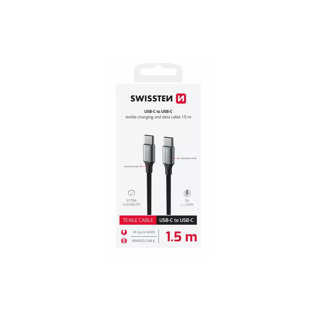 Obrázek produktu Swissten Datový kabel textile II USB-C USB-C 1,5 m černý