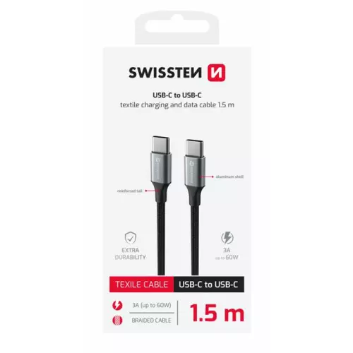 obrázek produktu Swissten Datový kabel textile II USB-C USB-C 1,5 m černý