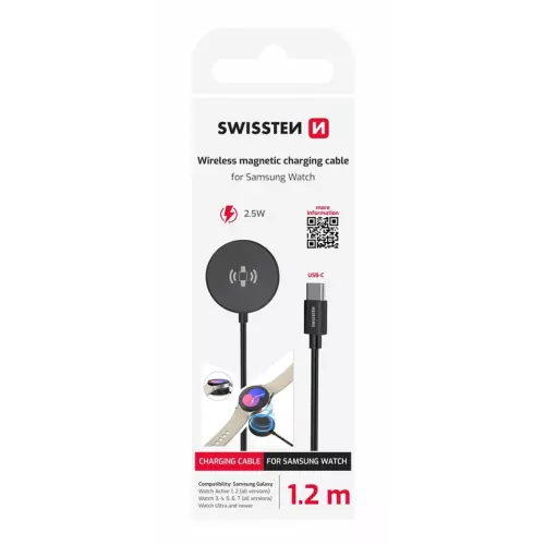 obrázek produktu Swissten magnetický kabel pro Samsung Galaxy Watch, USB-C 1.2 M černý