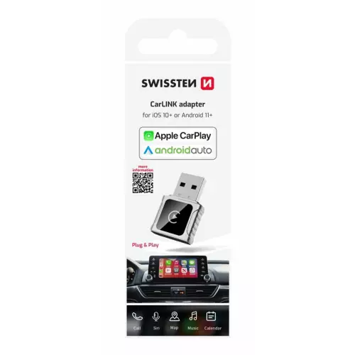 obrázek produktu Swissten Carlink adaptér – Apple CarPlay / Android Auto (+ adaptér USB-A / USB-C)