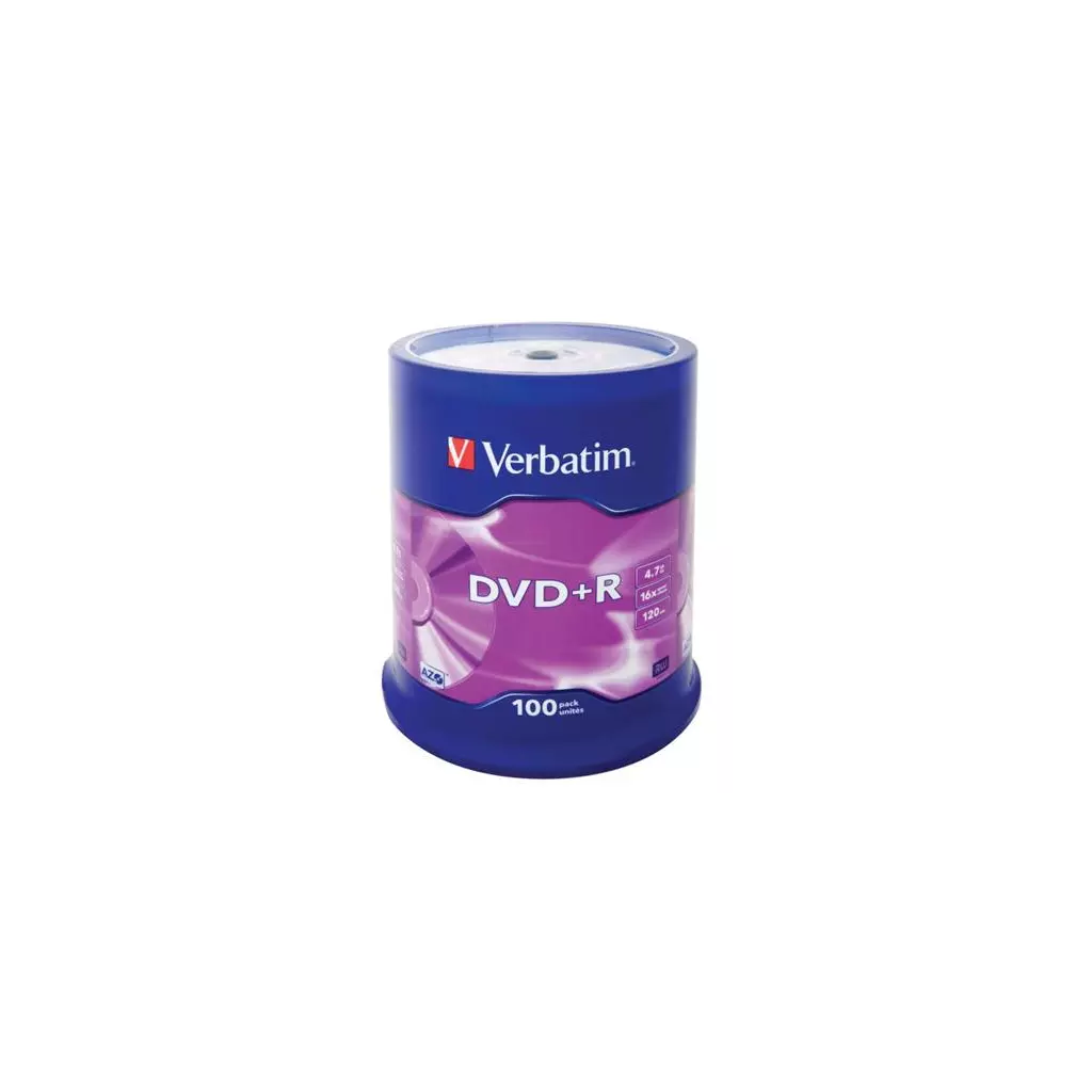 Obrázek produktu Verbatim DVD+R 4,7GB 16x, 100ks - média, AZO, spindle 43551