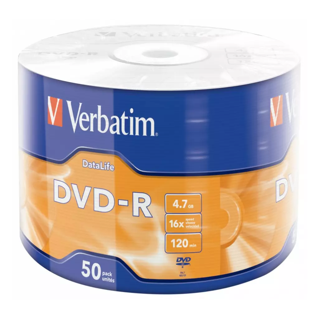 Obrázek produktu Verbatim DVD-R DataLife 4,7GB 16x 50pack wrap