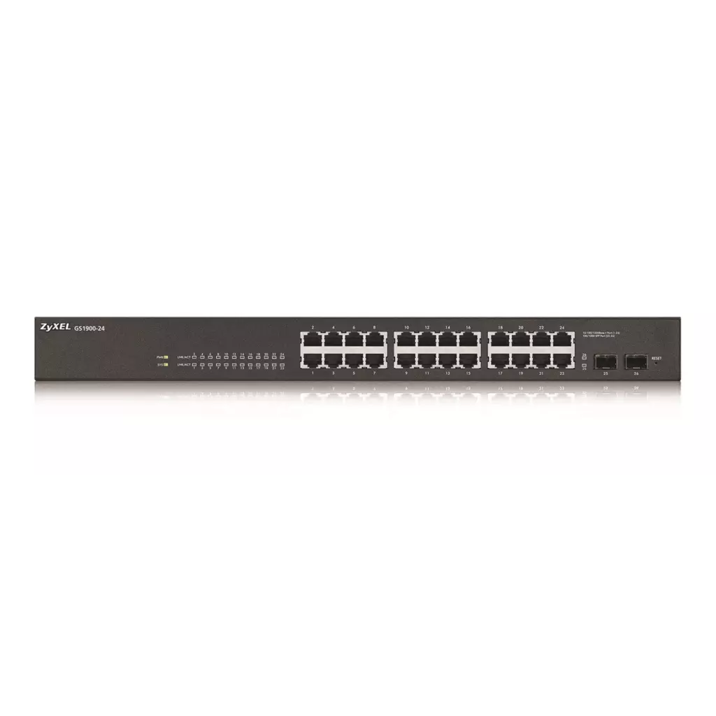 Obrázek produktu Zyxel 24xGb 2xSFP fanless rack web sw.GS1900-24 v2