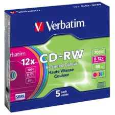 obrázek produktu VERBATIM CD-RW SERL 700MB, 12x, colour, slim case 5 ks