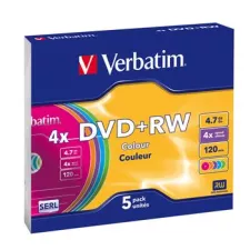 obrázek produktu VERBATIM DVD+RW SERL 4,7GB, 4x, colour, slim case 5 ks
