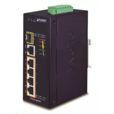 obrázek produktu Planet IGS-614HPT Průmyslový PoE Switch 5x 1000Base-T, 1x SFP, 4x PoE 802.3at, -40~+75°C, 12-56VDC, dual-power, DIN