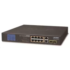 obrázek produktu Planet GSD-1222VHP PoE switch, 8x PoE + 2x 1000Base-T + 2x SFP, LCD,VLAN, extend mód 10Mb do 250m, IEEE 802.3at 120W