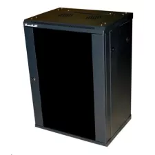 obrázek produktu XtendLan 19\" nástěnný rozvaděč 12U 600x450, nosnost 60 kg, skleněné kouřové dveře, rozložený, černý