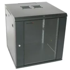 obrázek produktu XtendLan 19\" nástěnný rozvaděč 15U 600x600, nosnost 60 kg, skleněné kouřové dveře, rozložený, černý