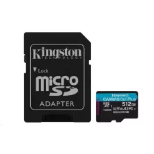 obrázek produktu Kingston MicroSDXC karta 512GB Canvas Go! Plus, R:170/W:90MB/s, Class 10, UHS-I, U3, V30, A2 + Adaptér