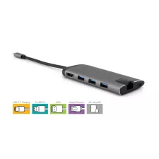obrázek produktu VERBATIM 49142 USB-C Multiport HUB, 3x USB 3.0, 1x USB-C, HDMI, LAN, SD, microSD, šedá dokovací stanice
