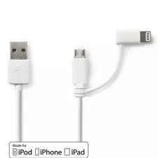 obrázek produktu Kabel 2 v 1 | USB 2.0 | USB-A Zástrčka | Apple Lightning 8pinový / USB Micro-B Zástrčka | 480 Mbps | 1.00 m | Poniklované | Kulatý | 