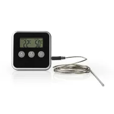obrázek produktu Maso Teploměr | časoměřič / Poplach | LCD Displej | 0 - 250 °C | Černá / Stříbrná