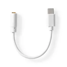 obrázek produktu USB-C™ Adaptér | USB 2.0 | USB-C™ Zástrčka | 3,5 mm Zásuvka | 0.10 m | Kulatý | Poniklované | PVC | Bílá | Box