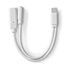 obrázek produktu USB-C™ Adaptér | USB 2.0 | USB-C™ Zástrčka | USB-C™ Zásuvka / 3,5 mm Zásuvka | 0.10 m | Kulatý | Poniklované | PVC | Bílá | B