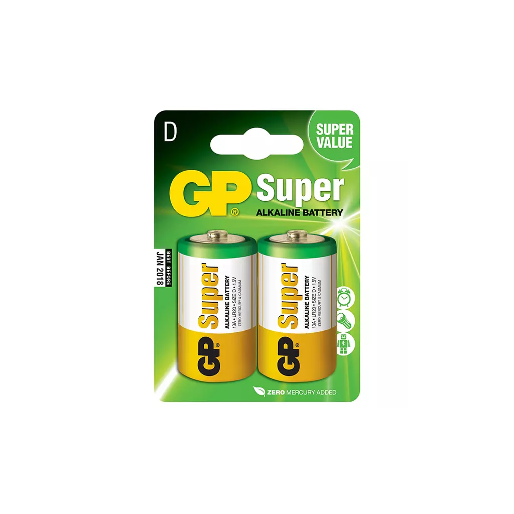 Obrázek produktu Alkalická baterie GP Super LR20 (D), blistr