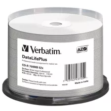 obrázek produktu Verbatim CD-R, 43745, DataLifePlus Wide Inkjet Printable, 50-pack, 700MB, 52X, 80min., 12cm, spindle, pro archivaci dat