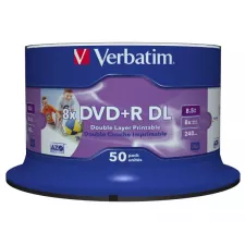 obrázek produktu Verbatim DVD+R DL, Double Layer Wide Inkjet Printable, 43703, 8.5GB, 8X, spindle, 50-pack, 12cm, pro archivaci dat