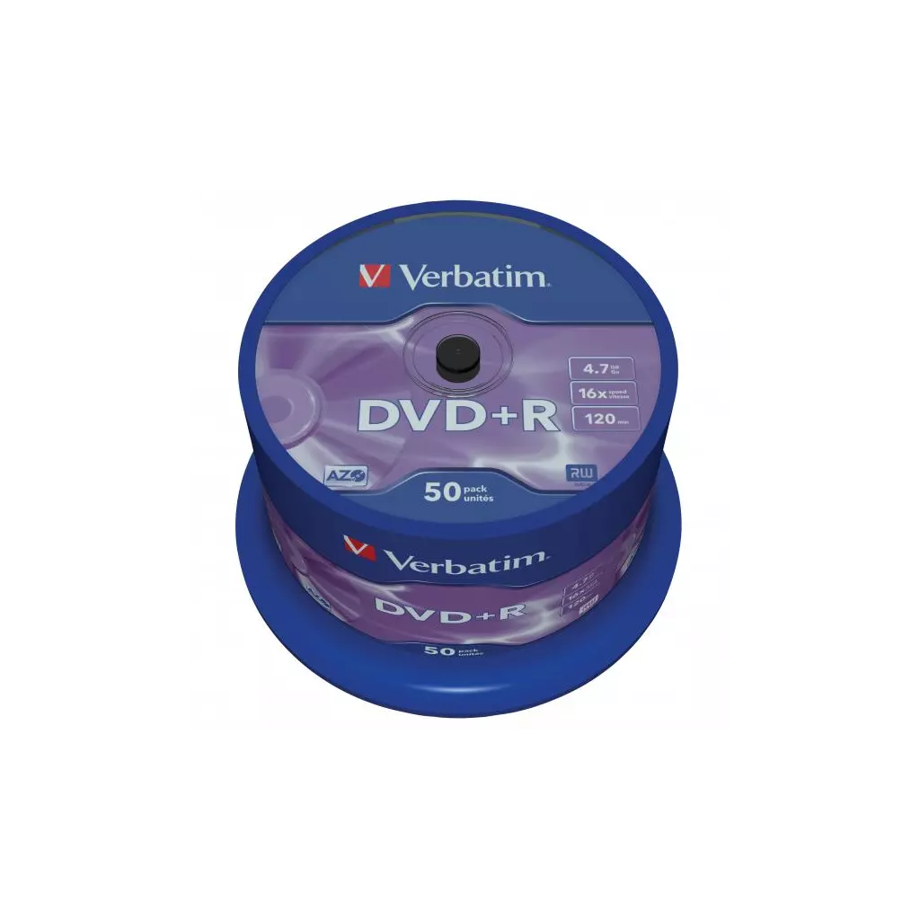 Obrázek produktu Verbatim DVD+R, Matt Silver, 43550, 4.7GB, 16x, spindle, 50-pack, bez možnosti potisku, 12cm, pro archivaci dat