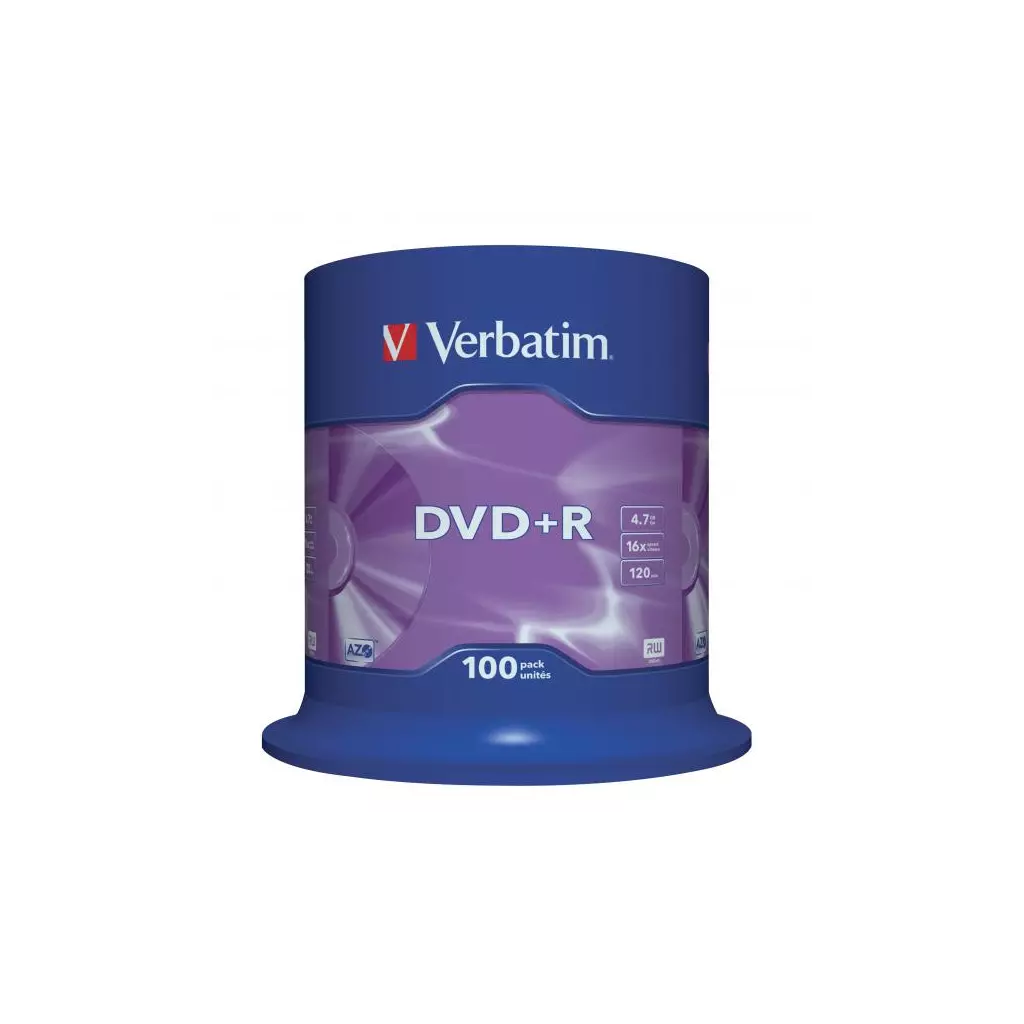 Obrázek produktu Verbatim DVD+R, Matt Silver, 43551, 4.7GB, 16x, spindle, 100-pack, bez možnosti potisku, 12cm, pro archivaci dat