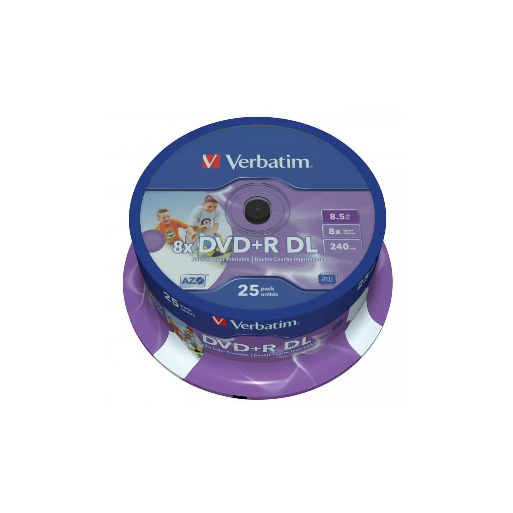 Obrázek produktu Verbatim DVD+R DL, Double Layer Wide Inkjet Printable, 43667, 8.5GB, 8x, spindle, 25-pack, 12cm, pro archivaci dat