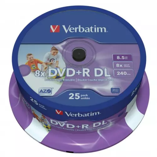 obrázek produktu Verbatim DVD+R DL, Double Layer Wide Inkjet Printable, 43667, 8.5GB, 8x, spindle, 25-pack, 12cm, pro archivaci dat