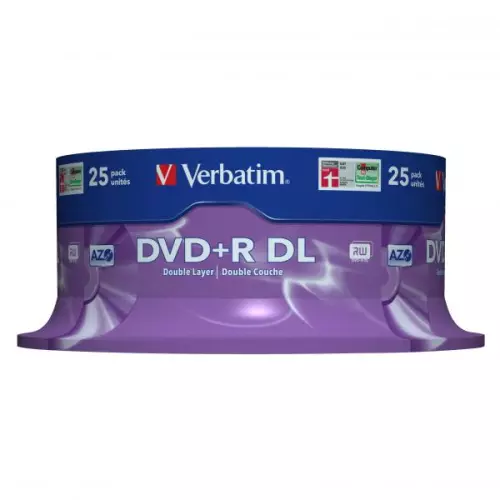 obrázek produktu Verbatim DVD+R DL, Double Layer Matt Silver, 43757, 8.5GB, 8x, spindle, 25-pack, 12cm, pro archivaci dat