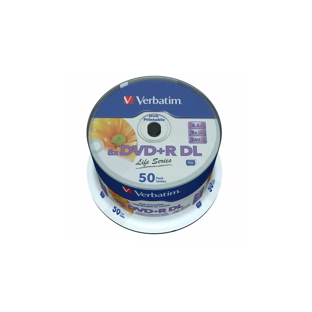 Obrázek produktu Verbatim DVD+R DL, Double Layer Inkjet Printable, 97693, 8.5GB, 8x, spindle, 50-pack, 12cm, pro archivaci dat
