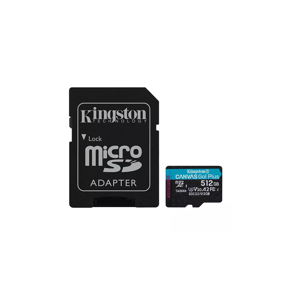 Obrázek produktu Kingston paměťová karta Canvas Go! Plus, 512GB, micro SDXC, SDCG3/512GB, UHS-I U3, s adaptérem, A2, V30