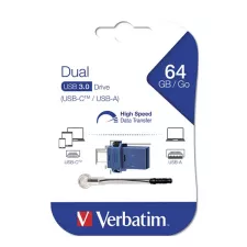 obrázek produktu Verbatim USB flash disk OTG, USB 3.0, 64GB, Dual, modrý, 49967, USB A / USB C, s poutkem