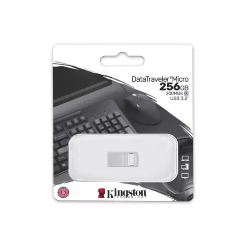 obrázek produktu Kingston USB flash disk, USB 3.0, 256GB, DataTraveler Micro G2, stříbrný, DTMC3G2/256GB, USB A
