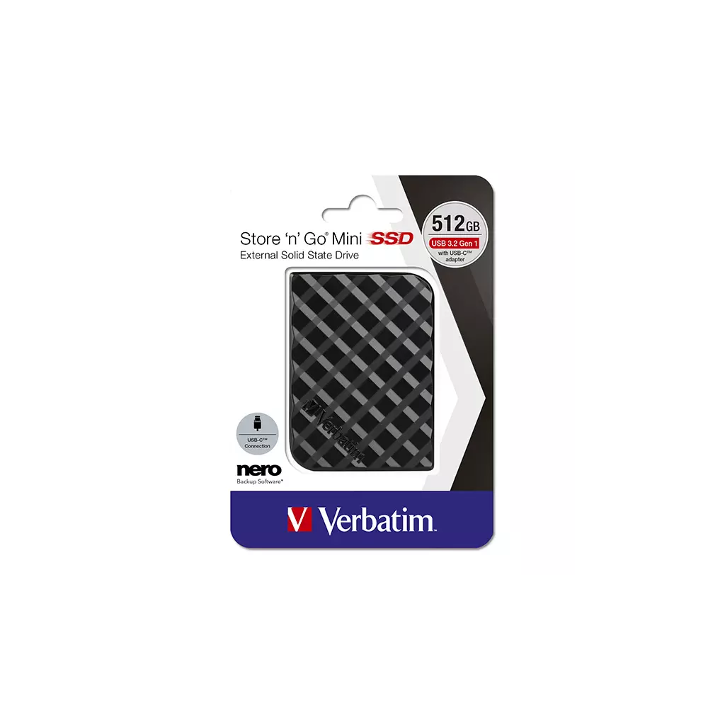 Obrázek produktu SSD Externí Verbatim Store N Go Mini, 53236, 512GB, černý, USB-A/Micro-B, obsahuje adaptér USB-A na USB-C(TM), USB-C